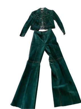 Vintage Green Suede Jacket & Pants Set